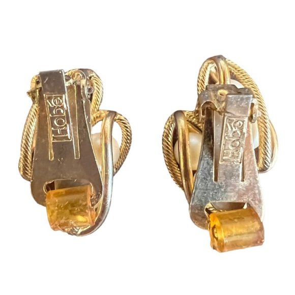 Hobe Clip On Earrings Gold Tone Pearl Twisted Cage - Picture 5 of 11